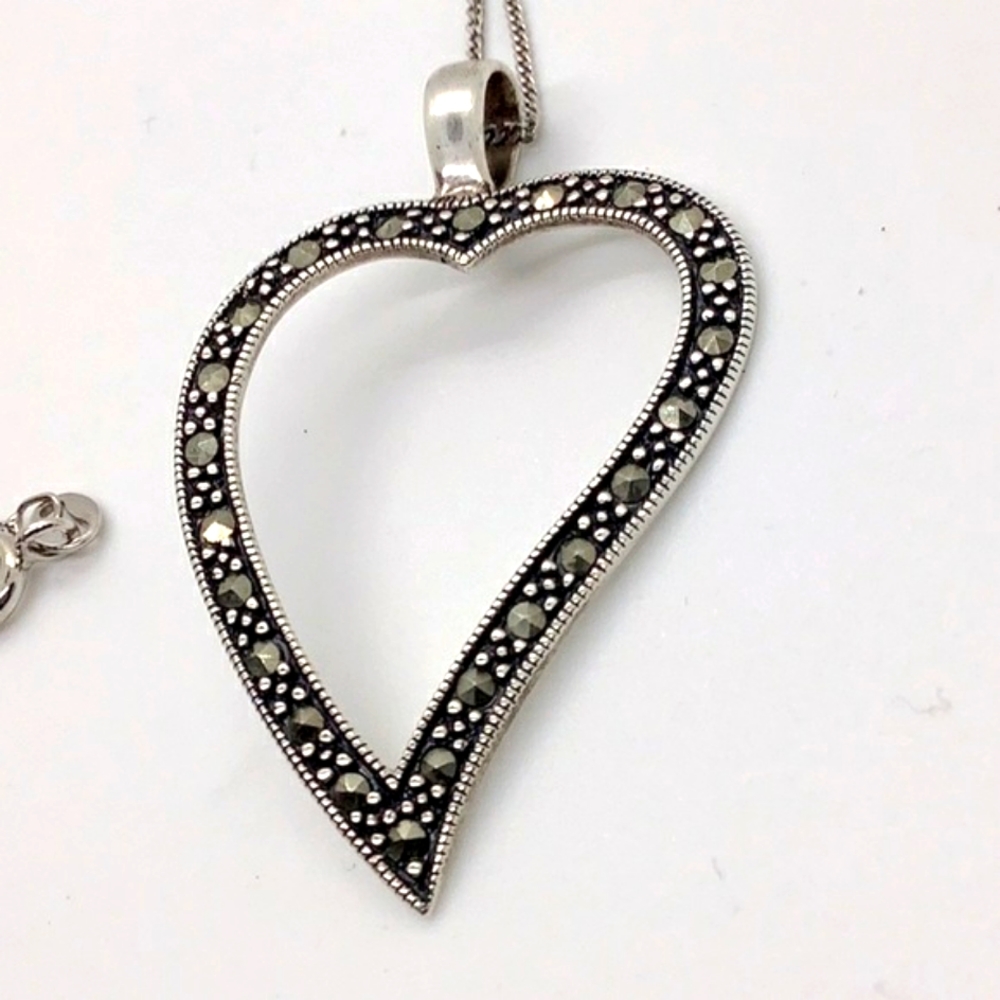 Sterling Silver Marcasite crystal heart necklace